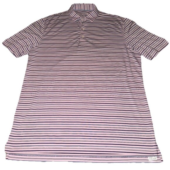 Johnnie O Polo Shirt Men’s Large Short Sleeve Pink White Purple Striped Golf - Picture 1 of 6
